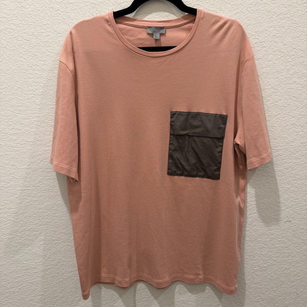 COS Mens Contrast Utility Pocket T-Shirt Coral Pink Size L Crew Neck Tee